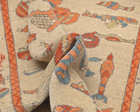 3x5 Light Brown Kuba Afghan Hand Knotted Wool Area Rug